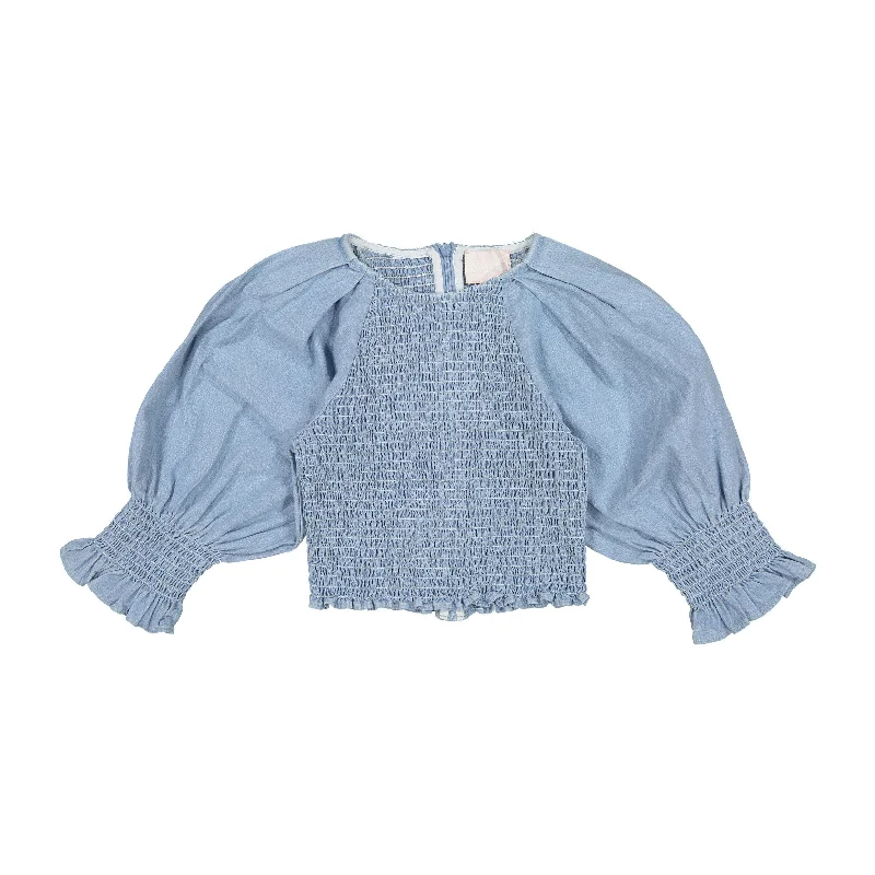 ---Steph Chambray Shirred Top