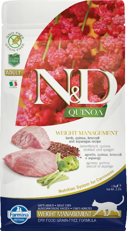 - Remote interactive pet feederN&D Farmina Quinoa WEIGHT MANAGEMENT - Lamb, quinoa, broccoli and asparagus Dry Food for Cats