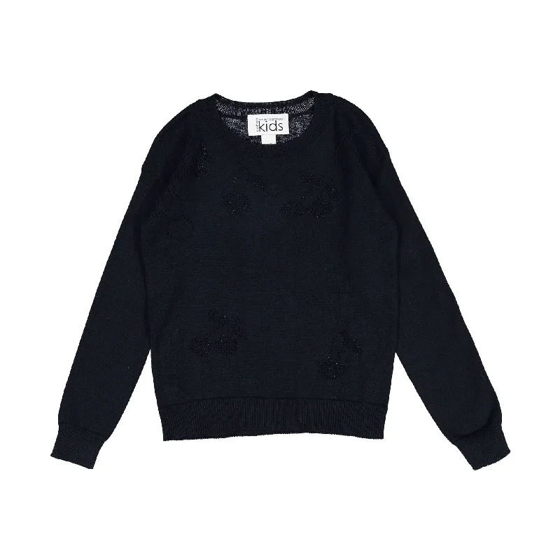 - ​​Pet toys under    yuanAutumn Cashmere Navy Blue Pointelle Cherry Crew Sweater