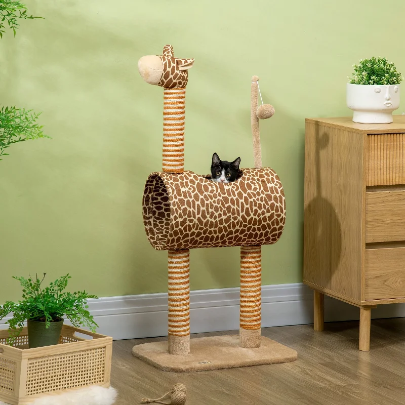  . **Dog chest harness is anti-breakaway**PawHut Cat Tree for Indoor Cats Cute Giraffe Kitten Play Tower with Scratching Posts Tunnel Ball Toy