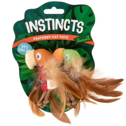 Pet ProductsINSTINCTS 2 PK. LOVE MATES FEATHERY HAPPYNIP SILVERVINE & CATNIP BIRD