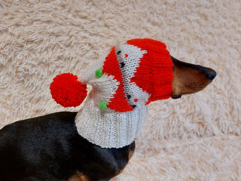 Pet easy-to-wear and take-off design clothesChristmas Pet Clothes Snood Santa Hat for Dog with Pompoms