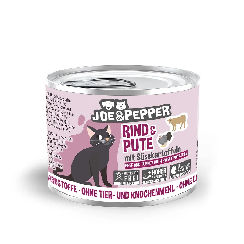    - High-protein cat food   -Fish-containing dog foodJoe & Pepper - Cat Tin - Beef & Turkey with Sweet Potato